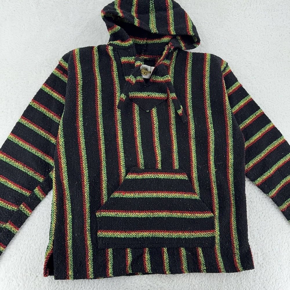 Earth Ragz Pullover Hoodie FITS Medium‎ (Tag L) Striped Baja Surf Sweater Pocket